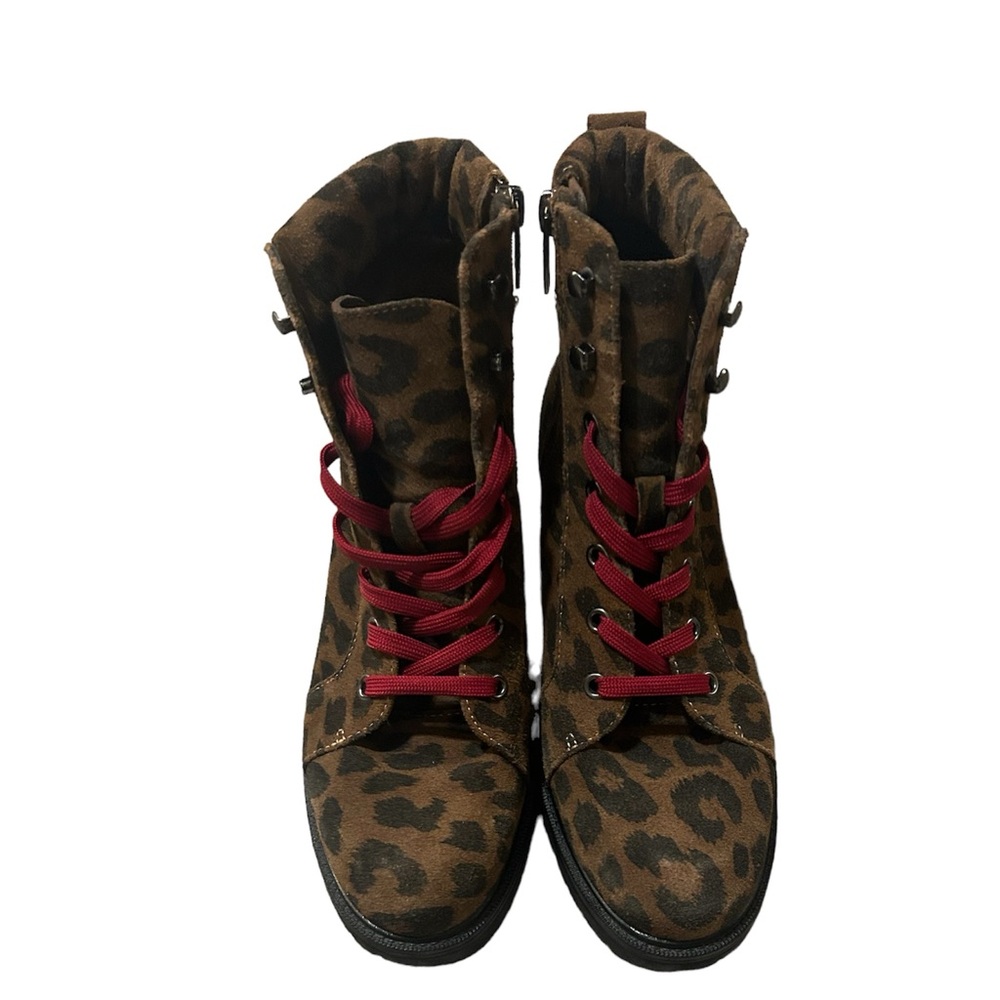 Vince Camuto Gaviana Leather Leopard Print Side-Zip Ankle Boots Shoes 7M